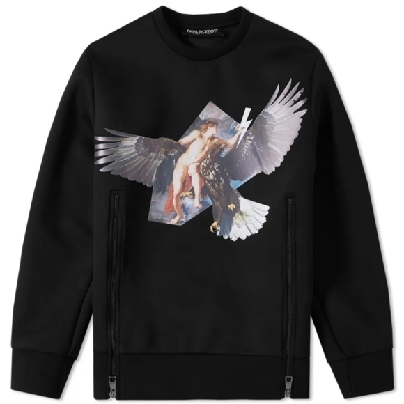 NEIL Barrett Ruben's Eagle Hybrid Crew Sweatshirt top sweater - Picture 3 of 14